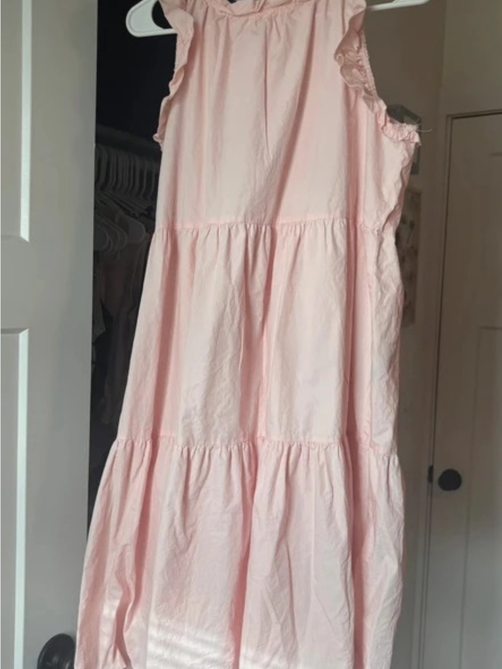 SHEIN Light Pink Tiered Maxi Dress with Ruffle Shoulders